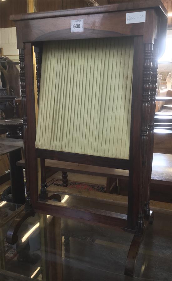 An unusual 19th century rosewood screen, with pleated silk panel and slim drop leaf(-)